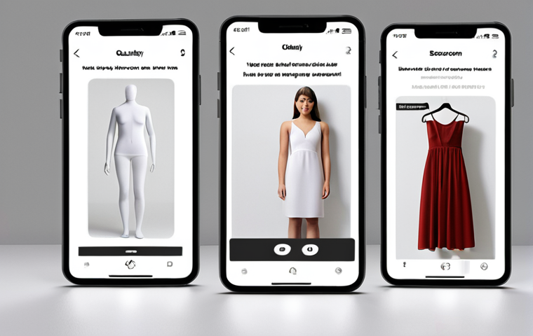 **Prompt:** Intuitive virtual fitting room interface. Clean, minimalist design, clear icons, responsive layout, user testing feedback, size recommendation system integration.