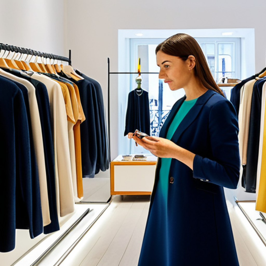 가상 피팅 서비스의 서비스 배포 전략 - Chic Lisbon Boutique**
"A professional female shopper, fully clothed in modest attire, browsing thr...