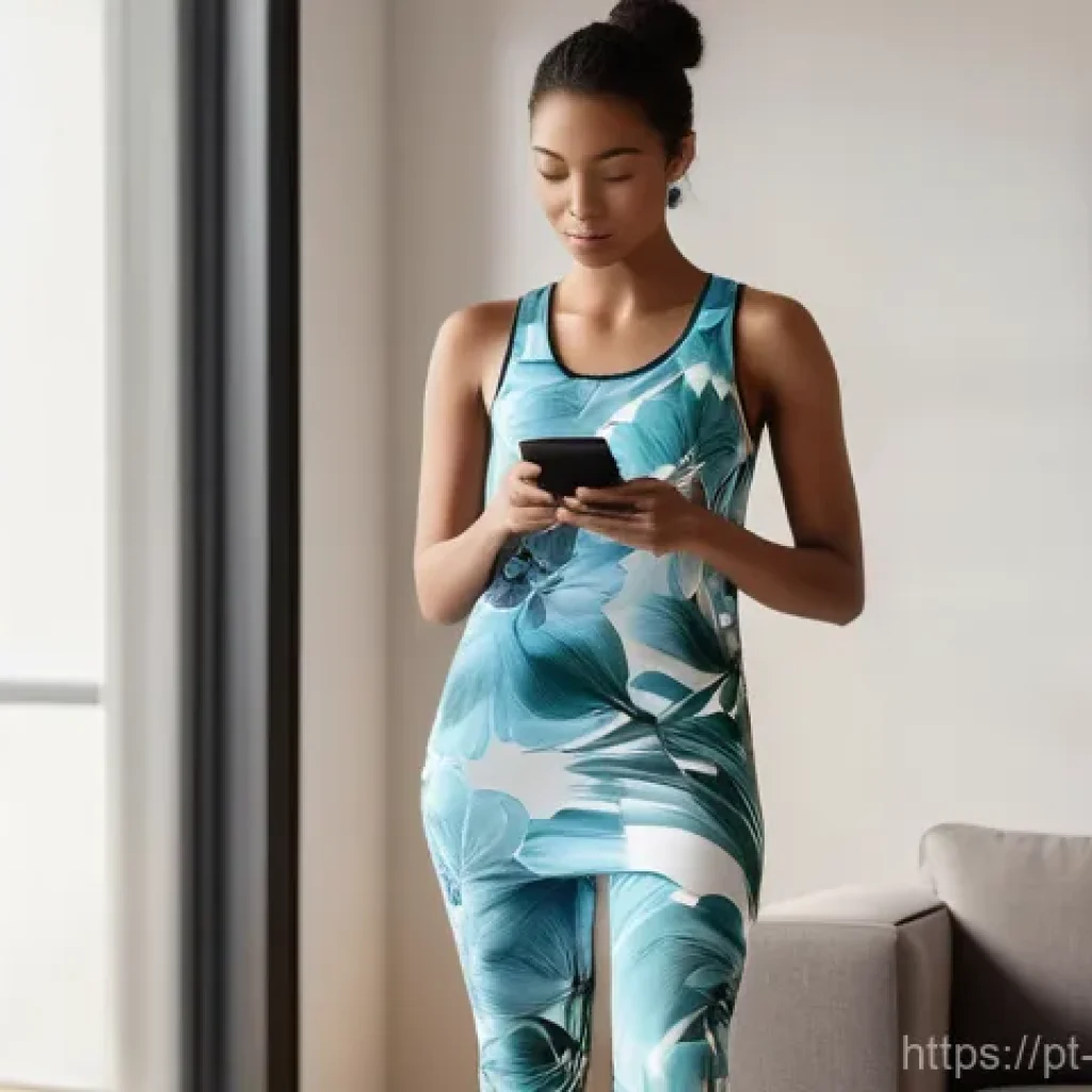 가상 피팅 서비스의 서비스 경험 혁신 - **Augmented Reality Home Fitting:** A young adult woman, dressed in comfortable but stylish leggings...