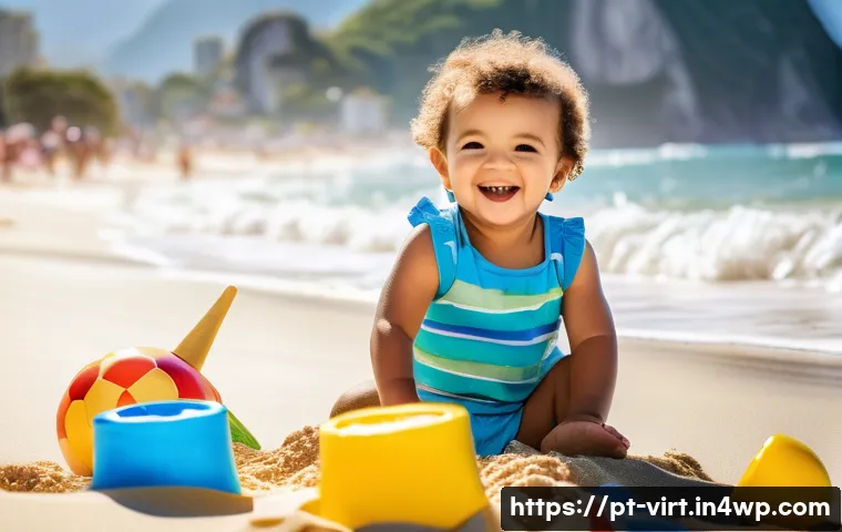 가상 피팅 서비스의 고객 충성도 구축 전략 - **Prompt:** "A toddler happily playing on a sunny beach in Rio de Janeiro, wearing a brightly colore...