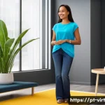 Home 21 패션 업계의 가상 피팅 서비스 활용 사례 - **Prompt 1: Empowered Virtual Fitting Room Experience**
"A young adult woman, dressed in comfort...
