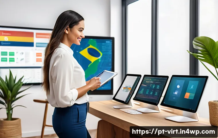 가상 피팅 서비스의 고객 피드백 활용 전략 - A modern, vibrant digital workspace showcasing a diverse team of Brazilian professionals analyzing u...