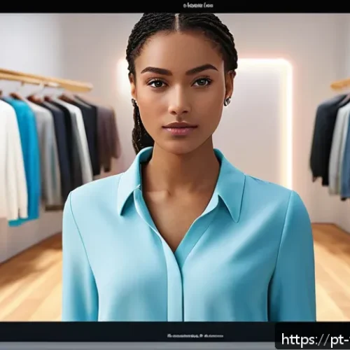 Home 17 가상 피팅 서비스의 데이터 분석 활용법 - A modern virtual fitting room scene inside a sleek online fashion store interface, showcasing a dive...